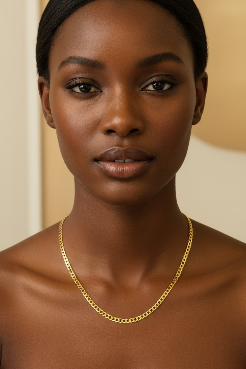 14K Solid Curb Diamond Cut Chain