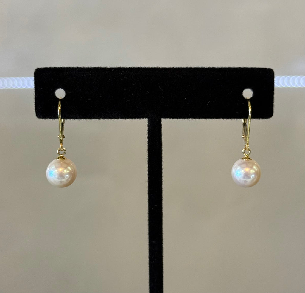 18K Solid gold, Round Freshwater pearls earring AAA