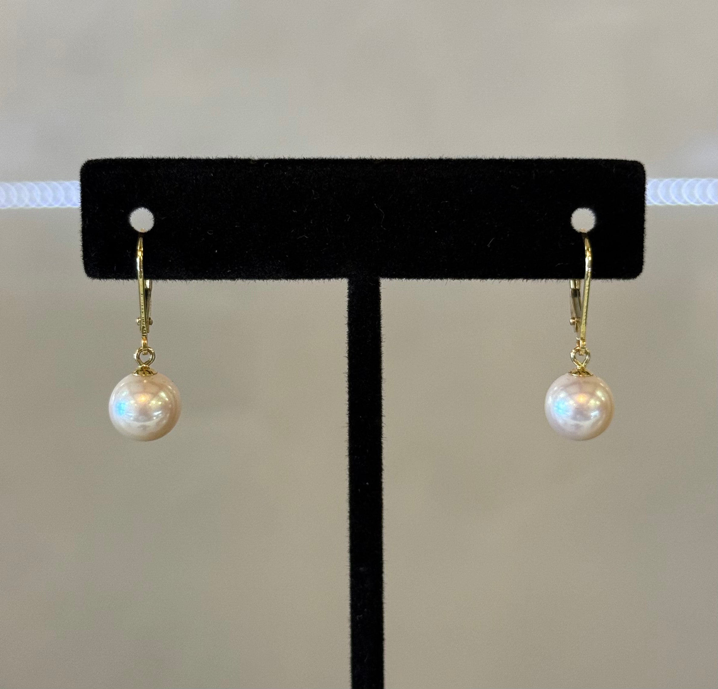 18K Solid gold, Round Freshwater pearls earring AAA