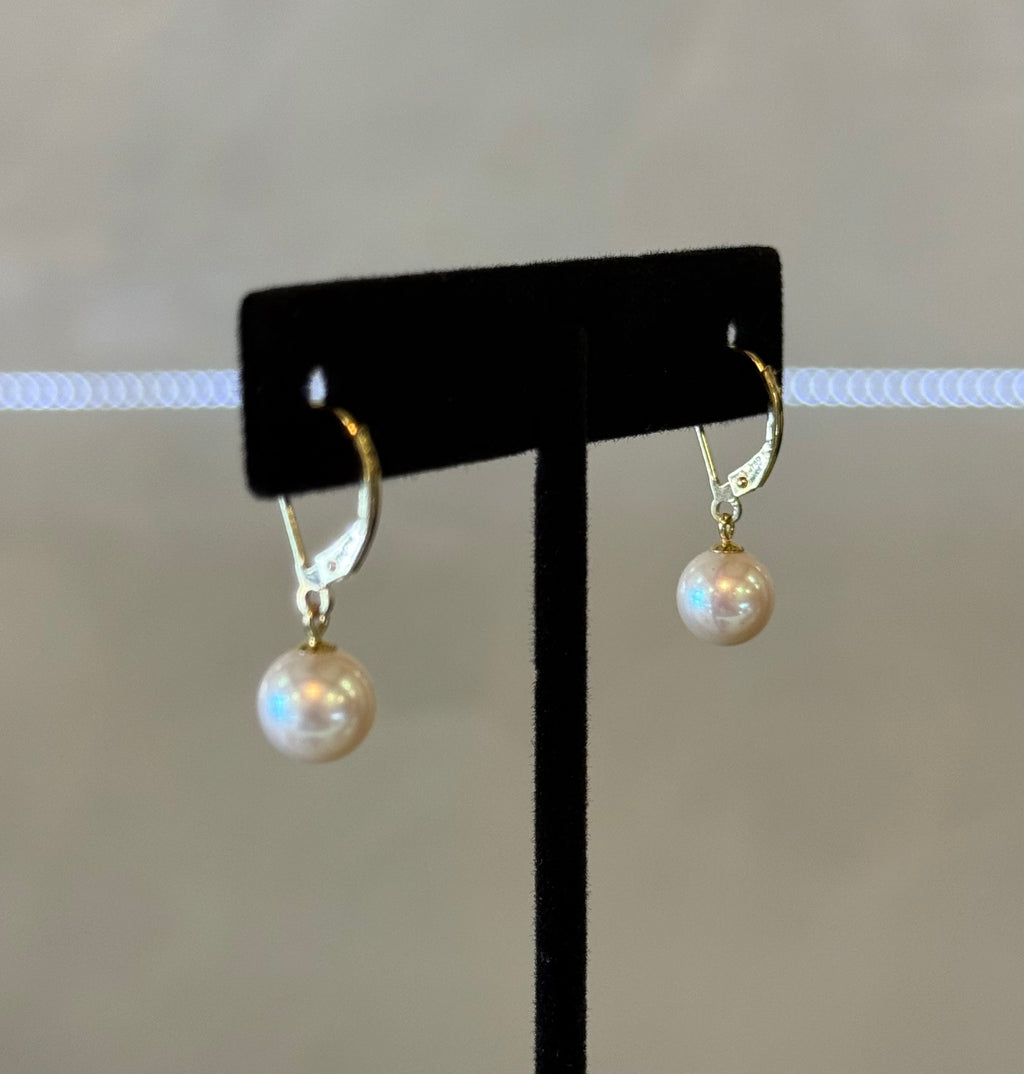 18K Solid gold, Round Freshwater pearls earring AAA