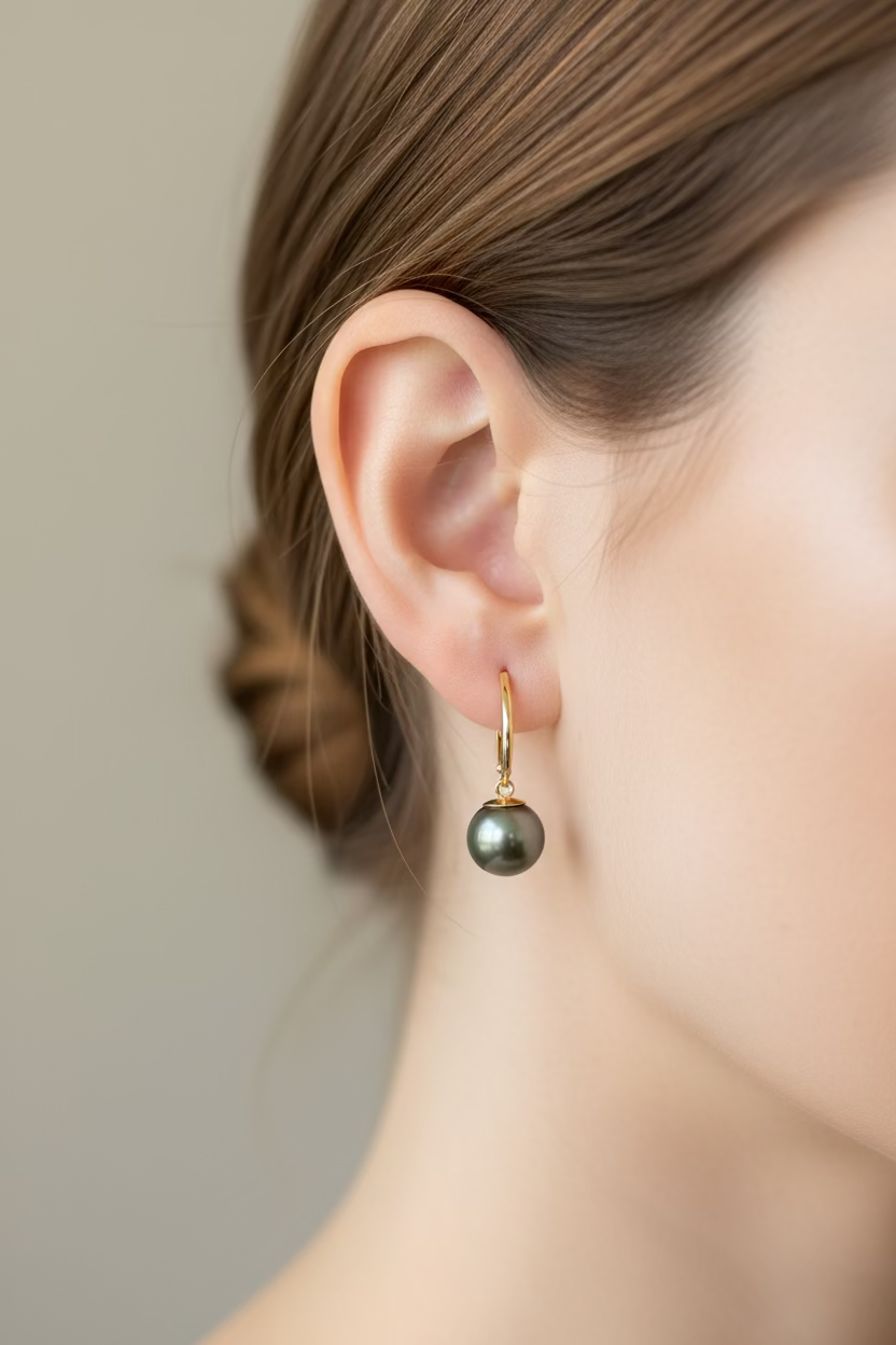 14K Tahiti AAA pearl earrings with hoop