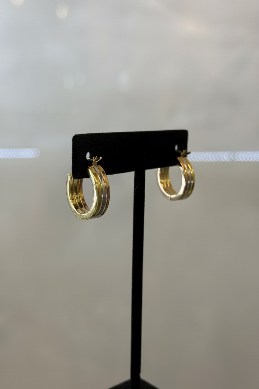 14K Tri Color Gold Hoop Earrings
