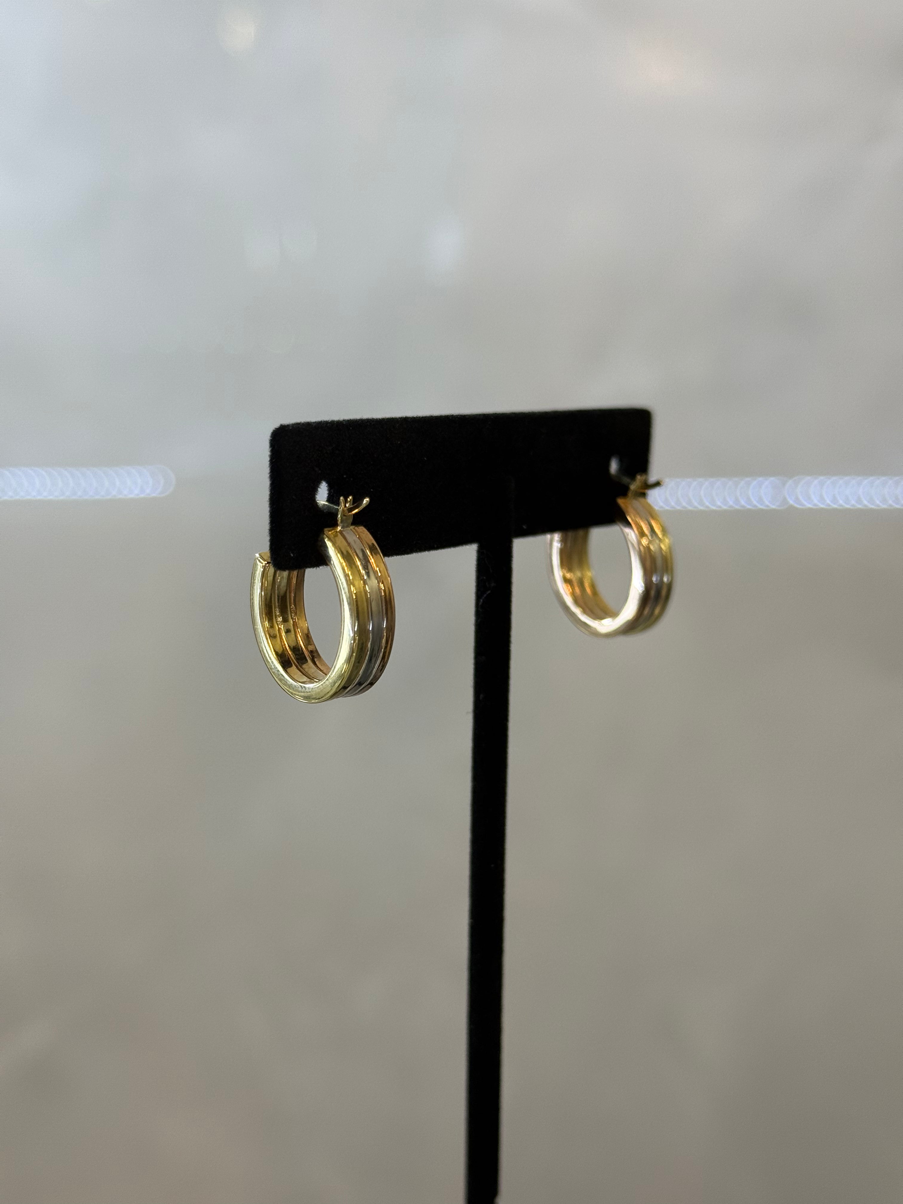 14K Tri Color Gold Hoop Earrings