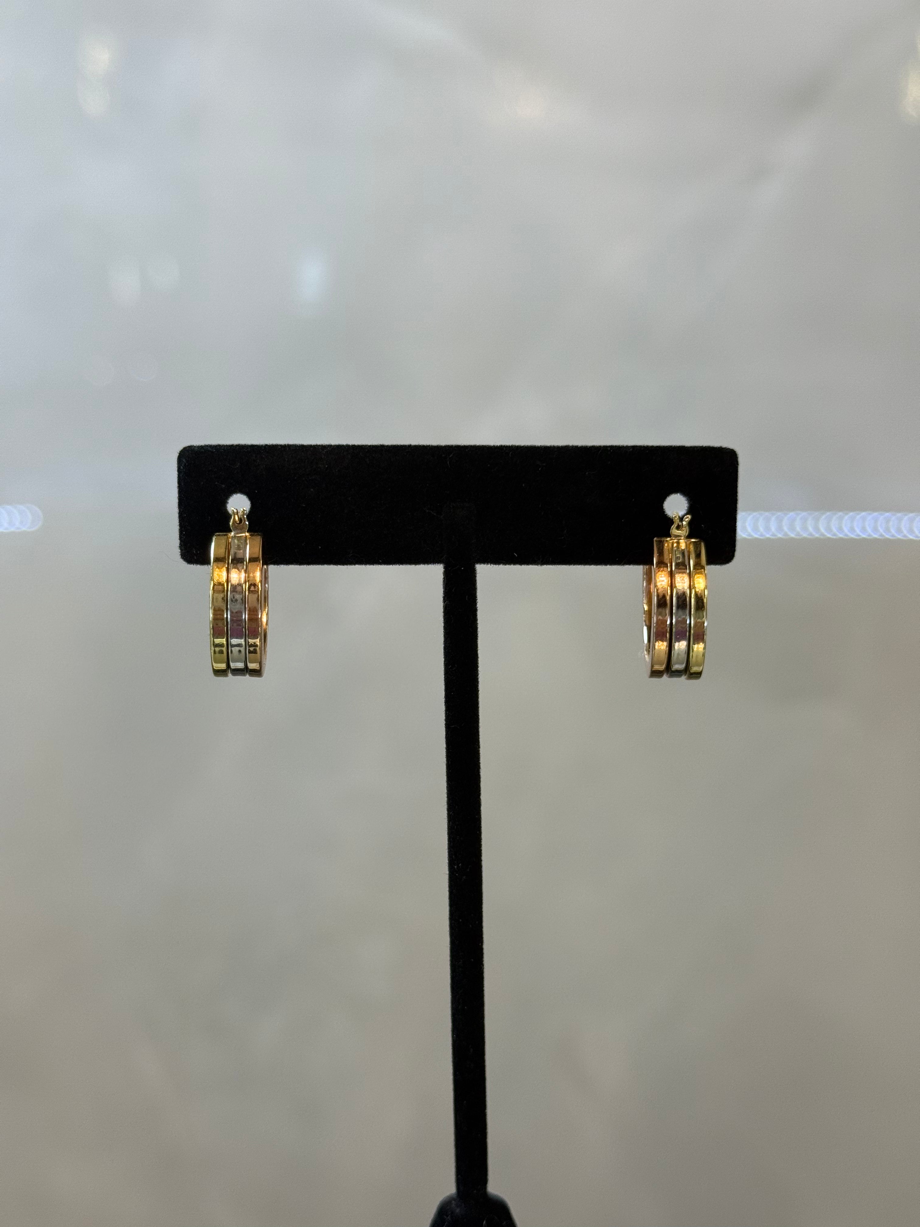 14K Tri Color Gold Hoop Earrings