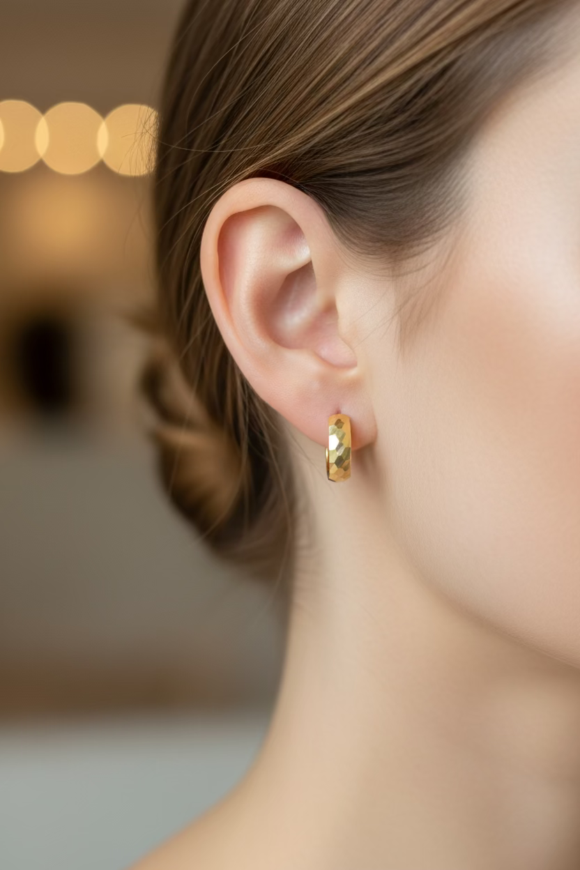 10K Hoop with Square Cut Earrings