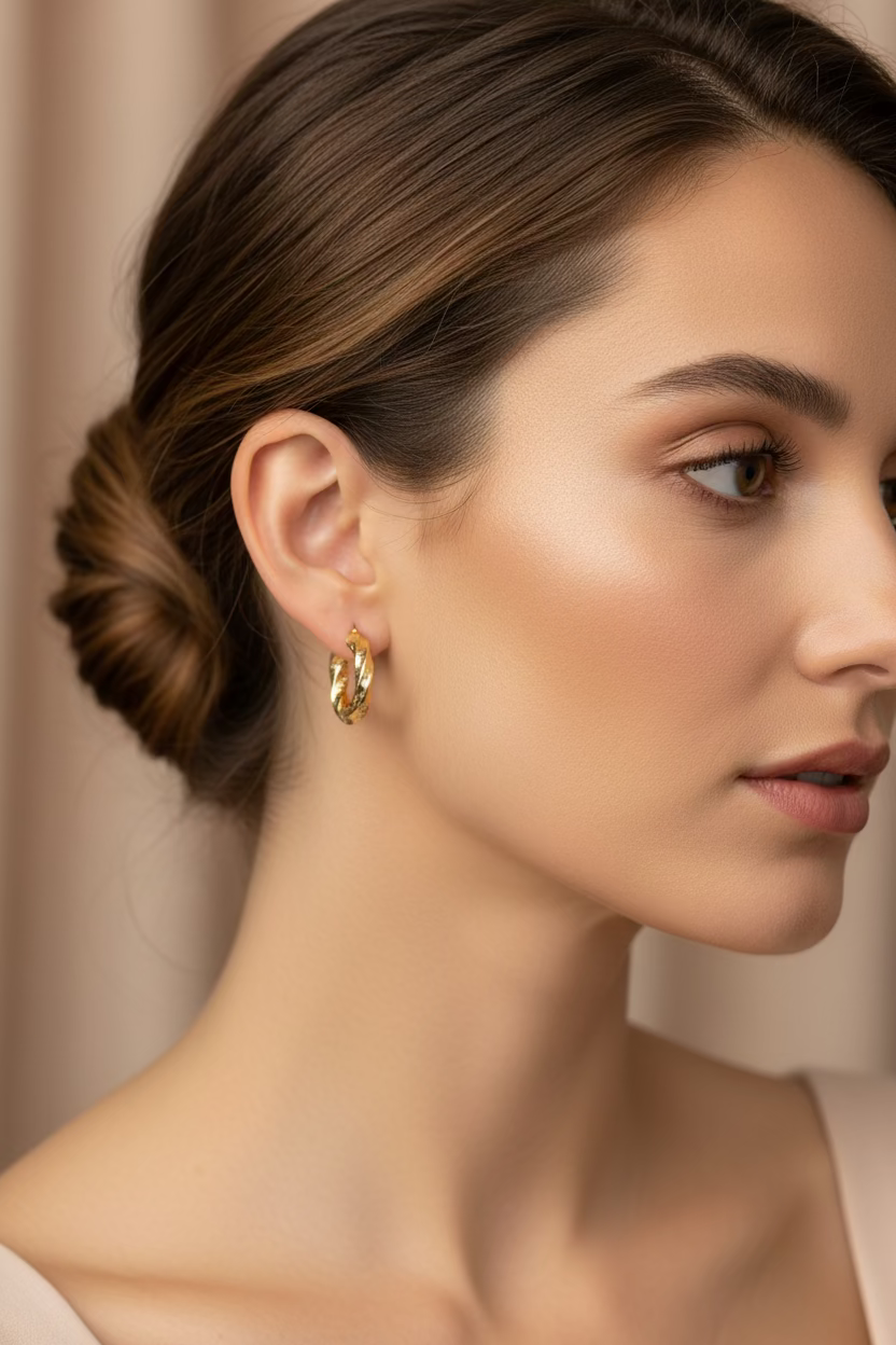 10K curved textured hoop earrings