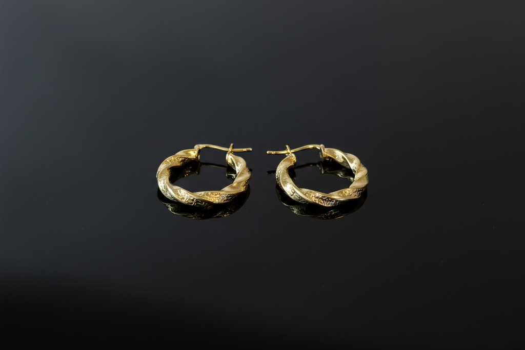 10K curved textured hoop earrings