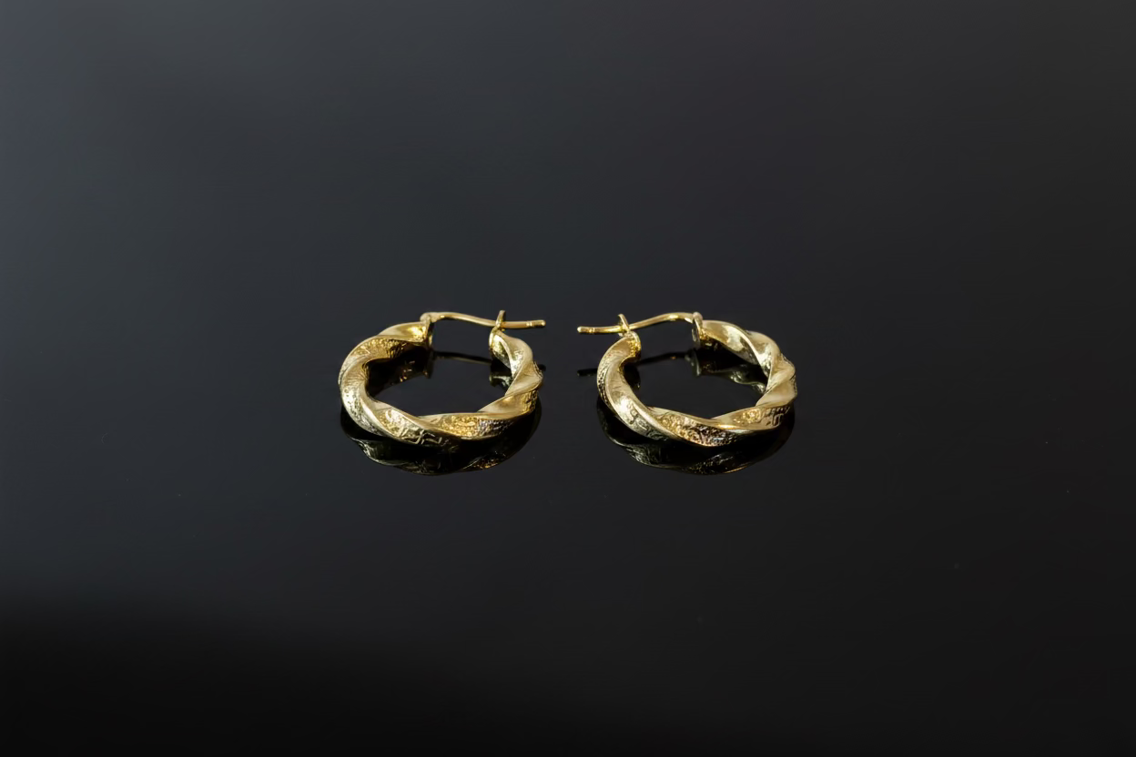 10K curved textured hoop earrings