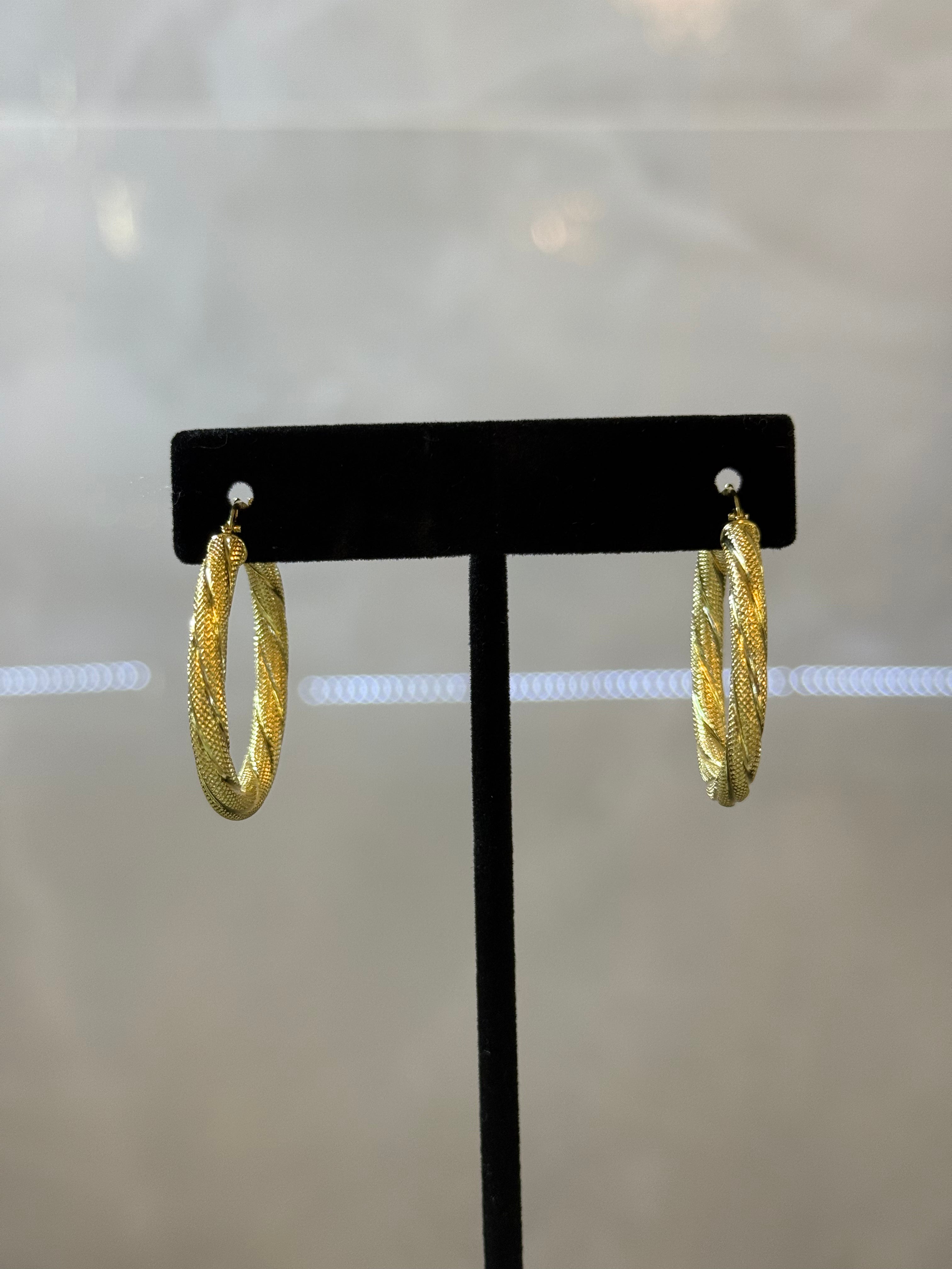 14K Hoop Earrings with Stripes