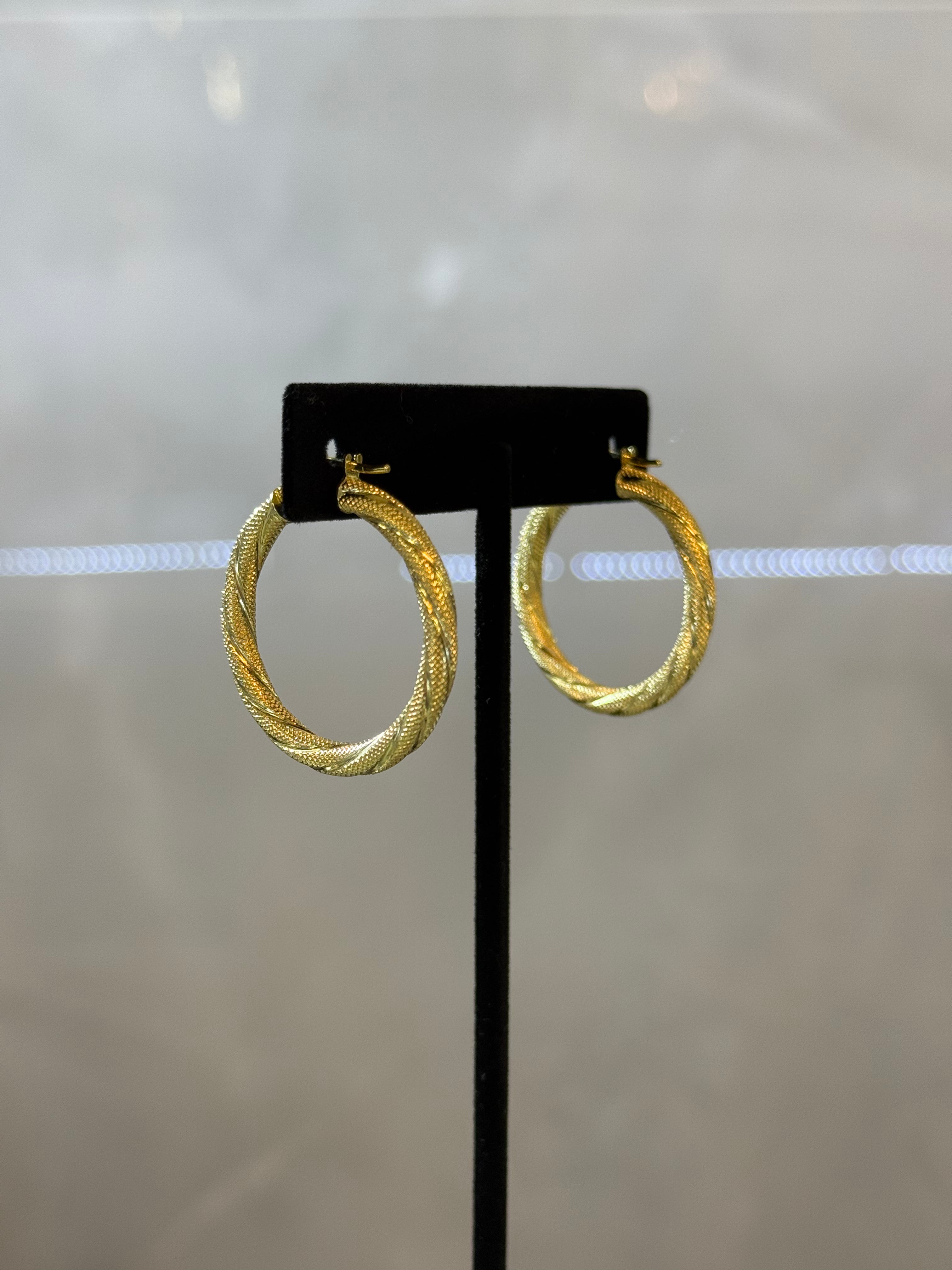 14K Hoop Earrings with Stripes