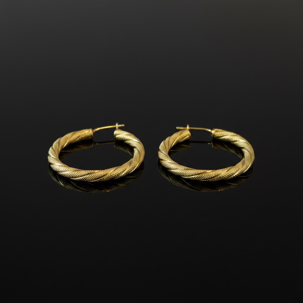 14K Hoop Earrings with Stripes