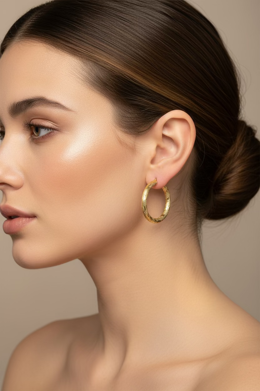 10K textured Hoop Earrings
