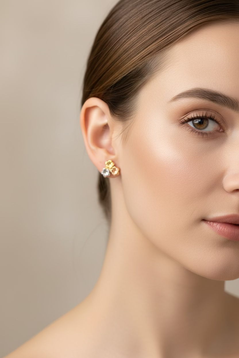 10K 3 Flower Earrings