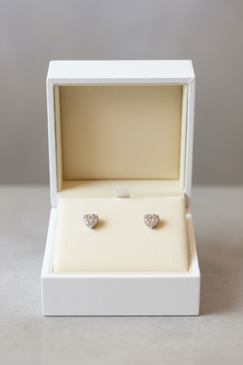 14K Heart Shaped CZ Earrings