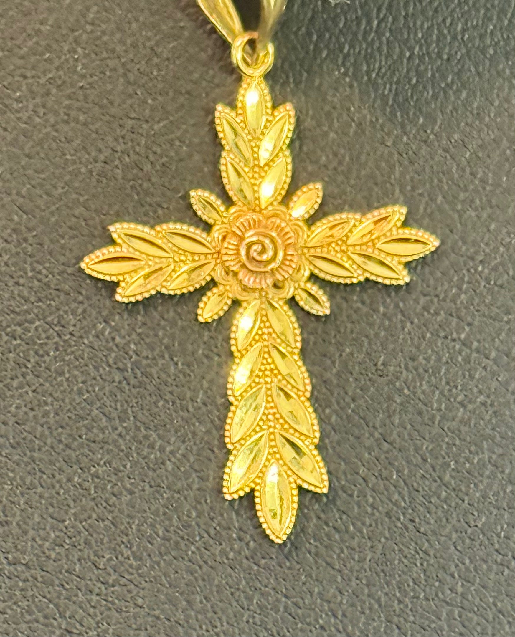 14K Cross Rose Pendant