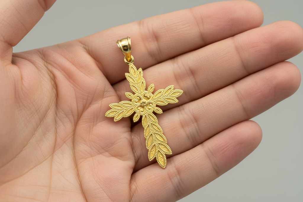 14K Cross Rose Pendant