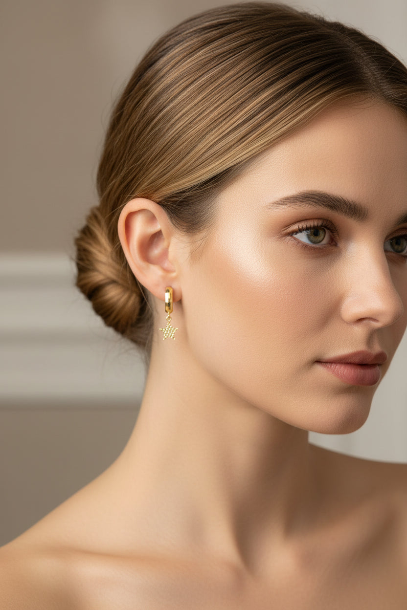 10K Hoop with Star Earrings