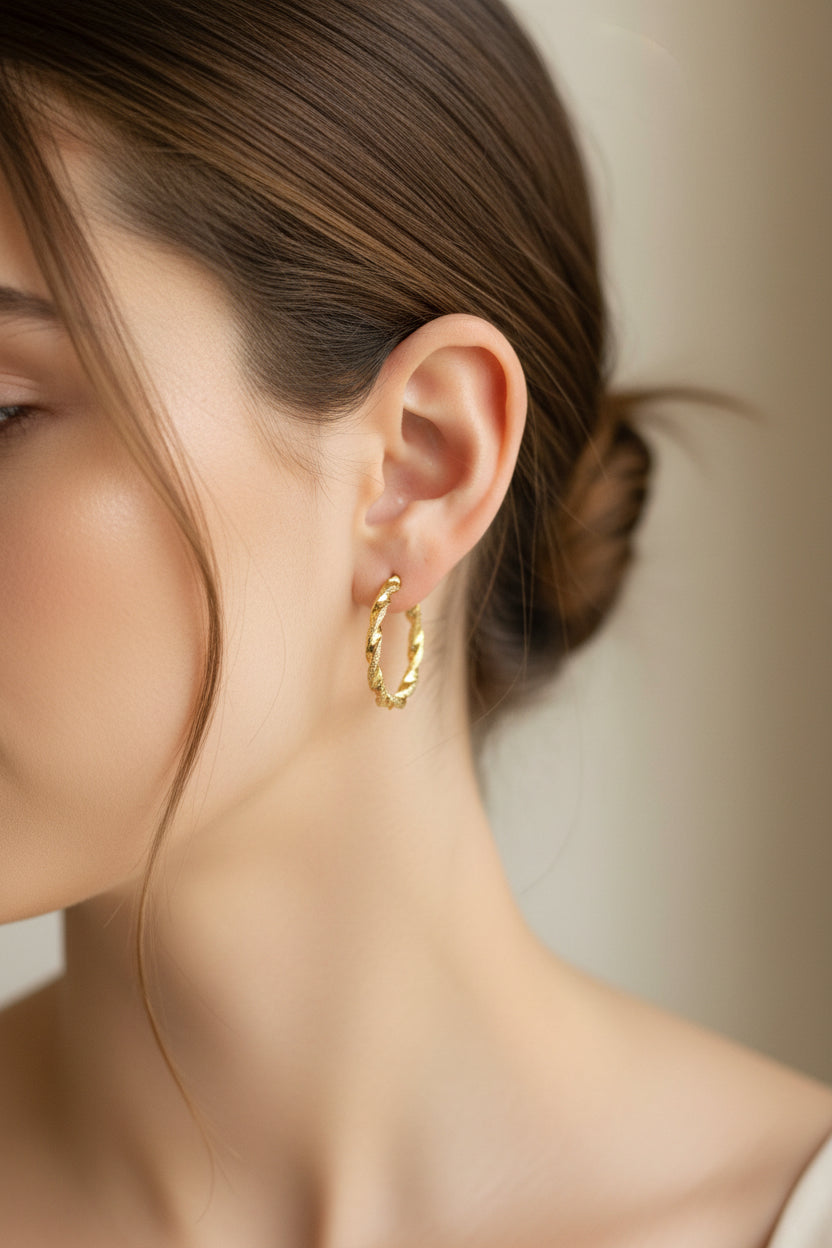 14K Hoop Twisted Earrings