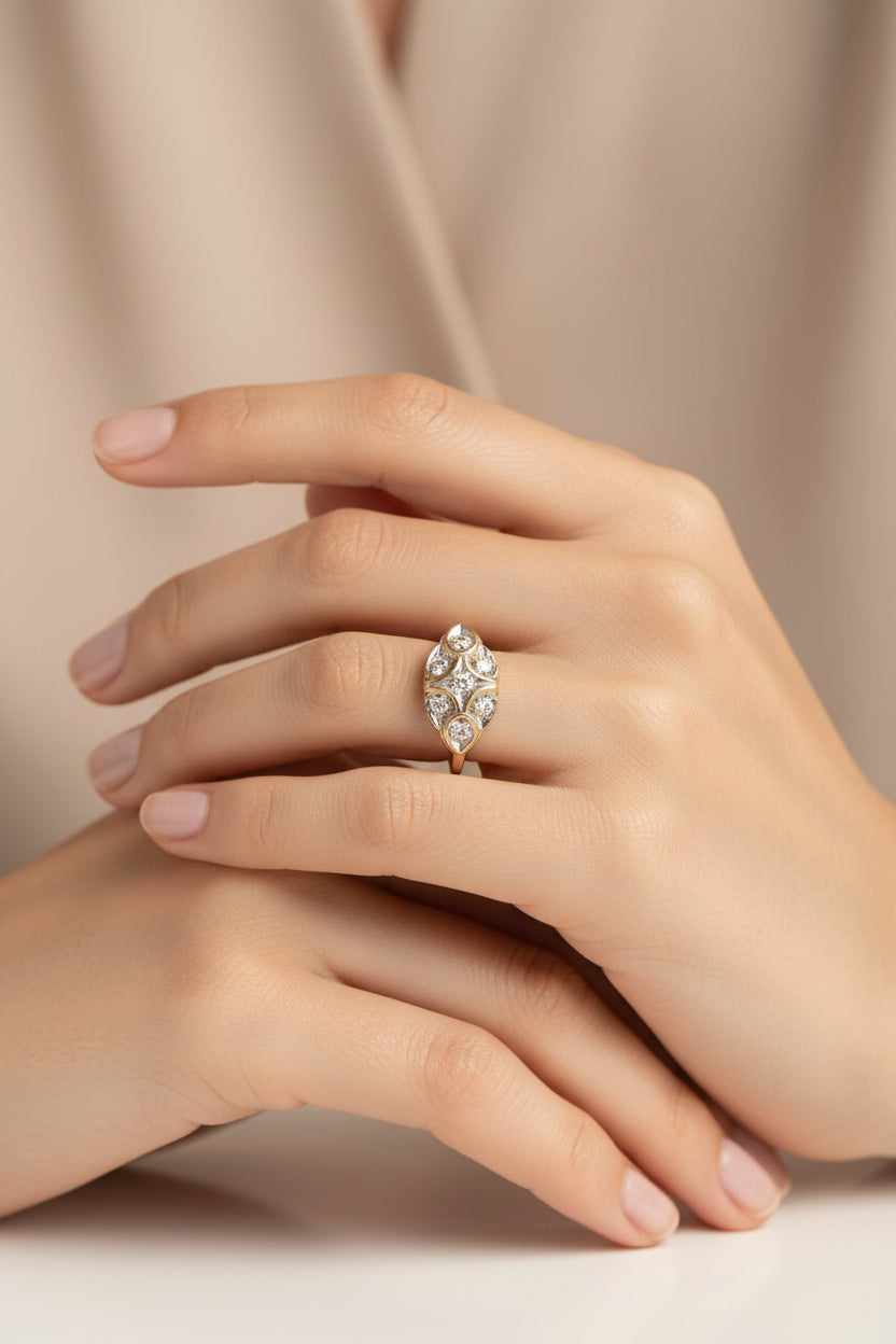 10k design ring cz diamond